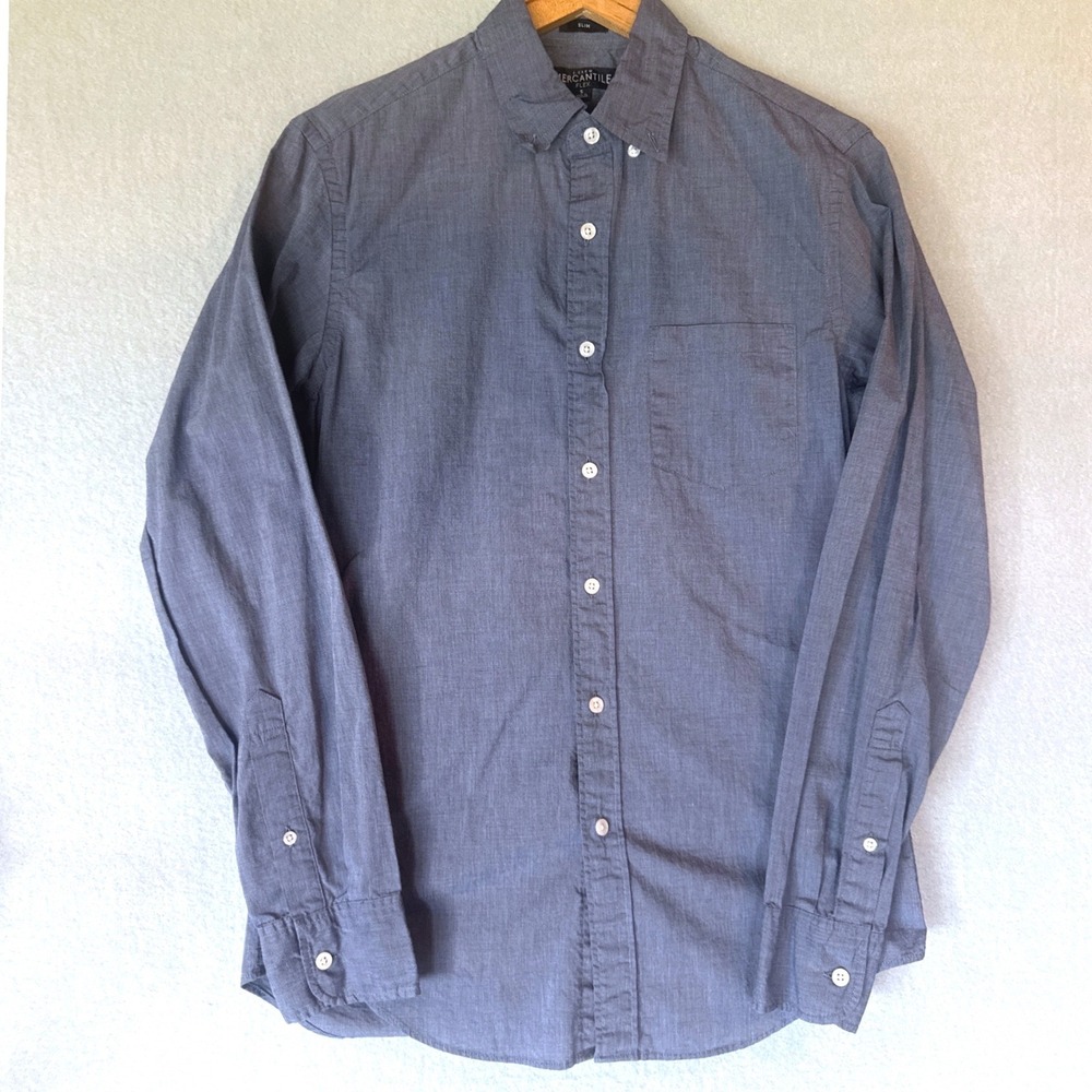 J.Crew Mercantile Flex‎ Mens Slim Fit Button Down Shirt Chambray Blue Long Small